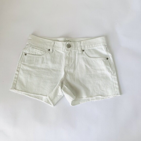 LOFT Denim Shorts 25 Pastel Blue White Candy Stripe Raw Hem Cutoff Preppy Beach - Picture 1 of 10